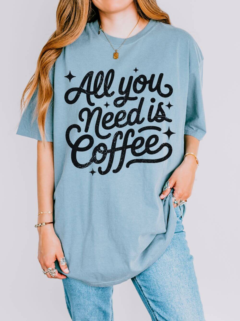 All You Need Is Coffee T-Shirt Retro Script Coffee Lover Distressed Graphic Tee