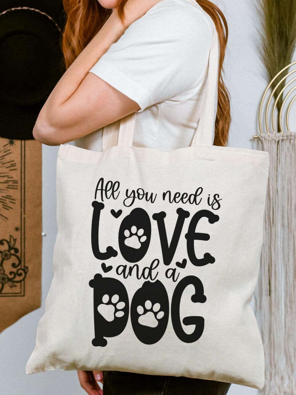 All You Need Is Love and a Dog Cotton Canvas Dog Lover Tote Bag