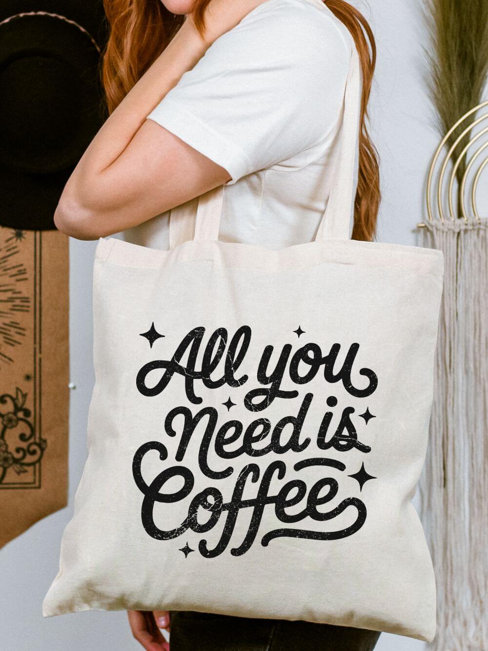 All You Need Is Coffee Tote Bag Cotton Canvas Coffee Lover Shopping Tote