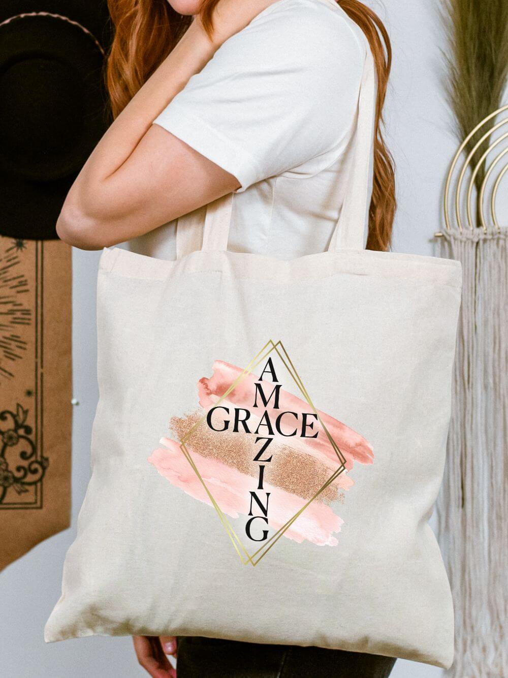 Amazing Grace Watercolor Christian Religious Cotton Canvas Tote Bag