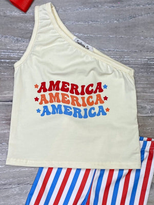 America Red White & Blue Stripe bell Bottom Girls Outfit