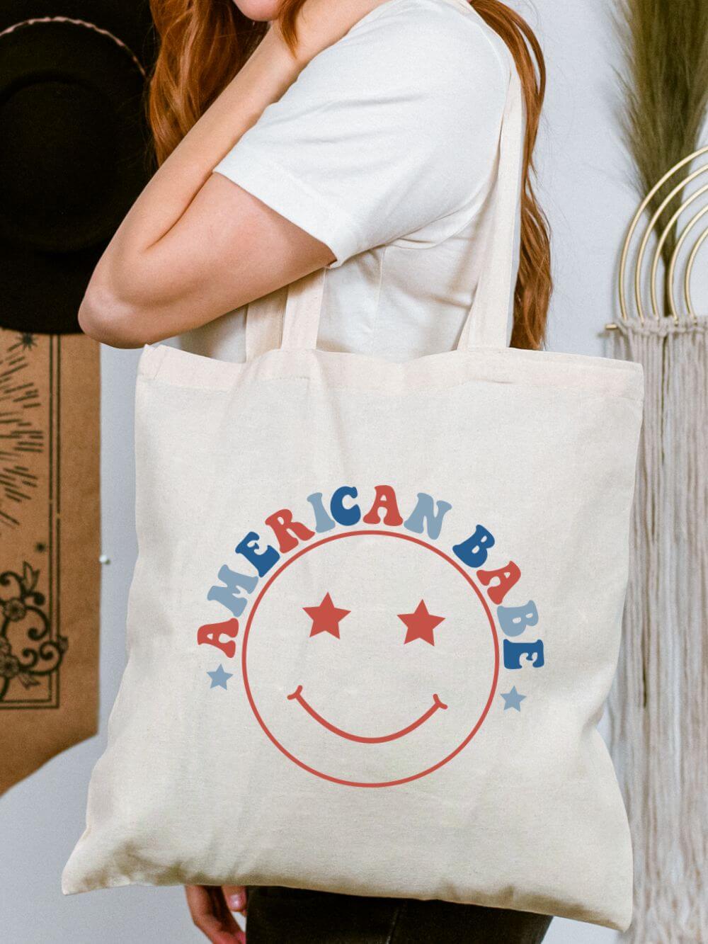 American Babe Patriotic Cotton Canvas Tote Bag