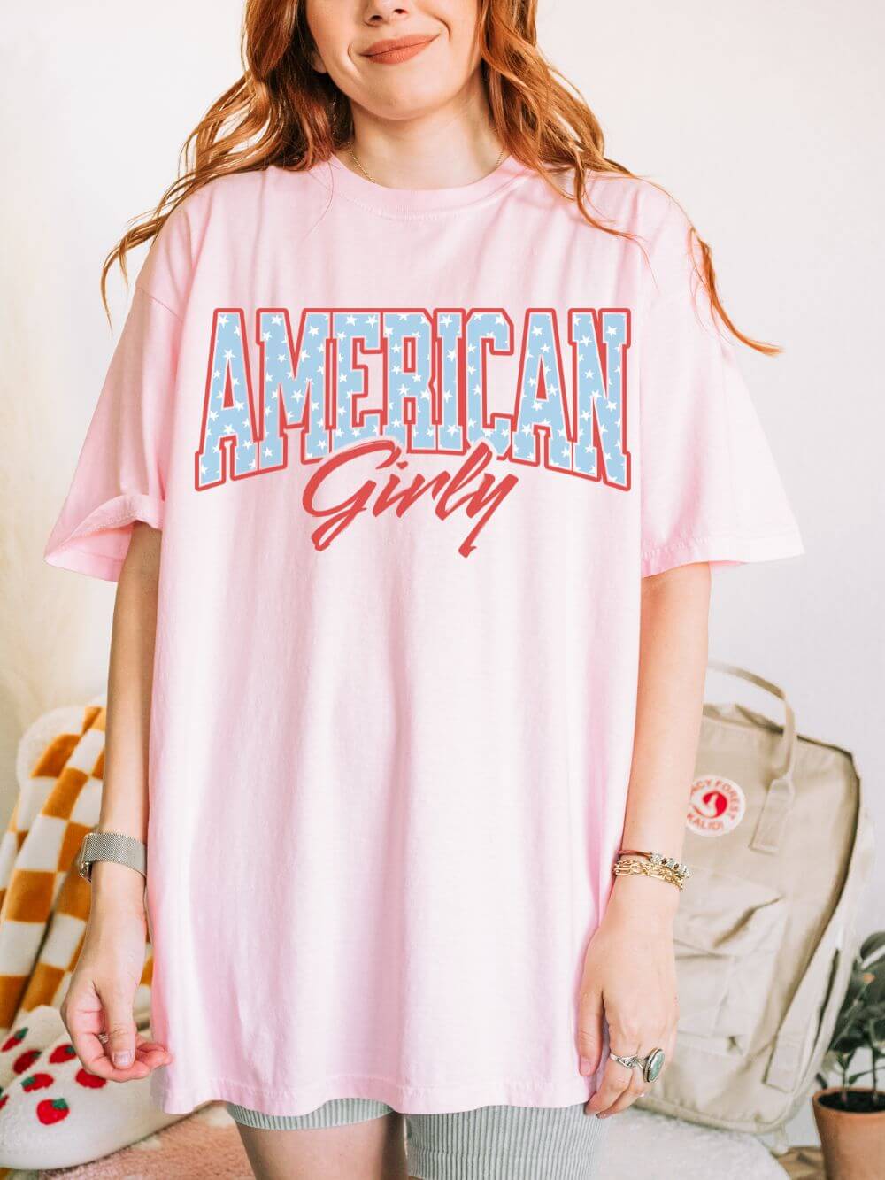 American Girly Varsity Letters T‑Shirt 4th of July Patriotic Tee