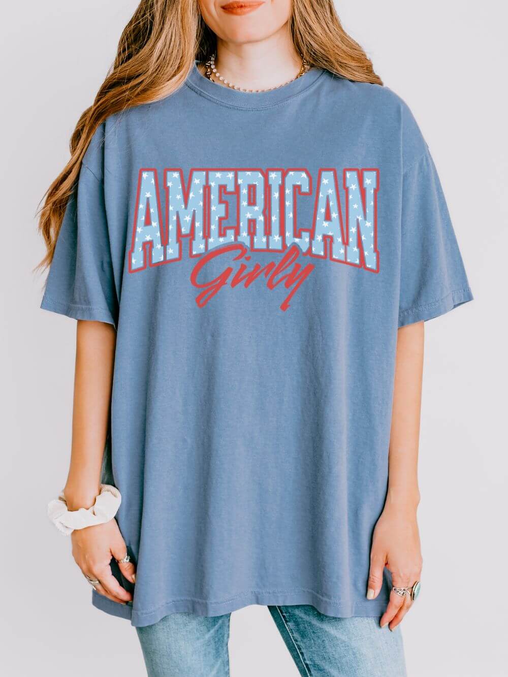 American Girly Varsity Letters T‑Shirt 4th of July Patriotic Tee