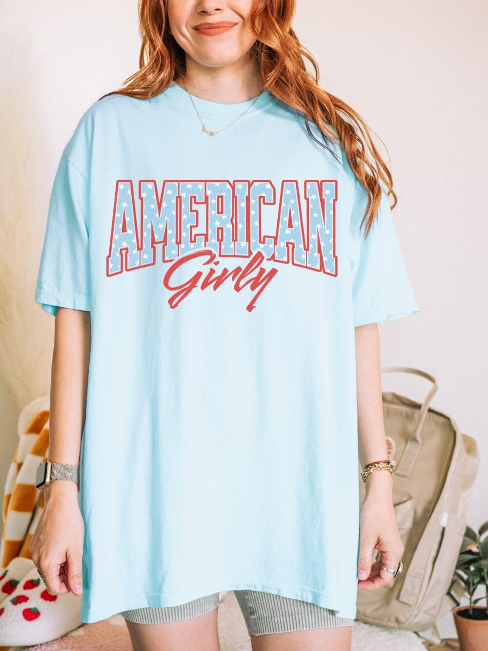 American Girly Varsity Letters T‑Shirt 4th of July Patriotic Tee