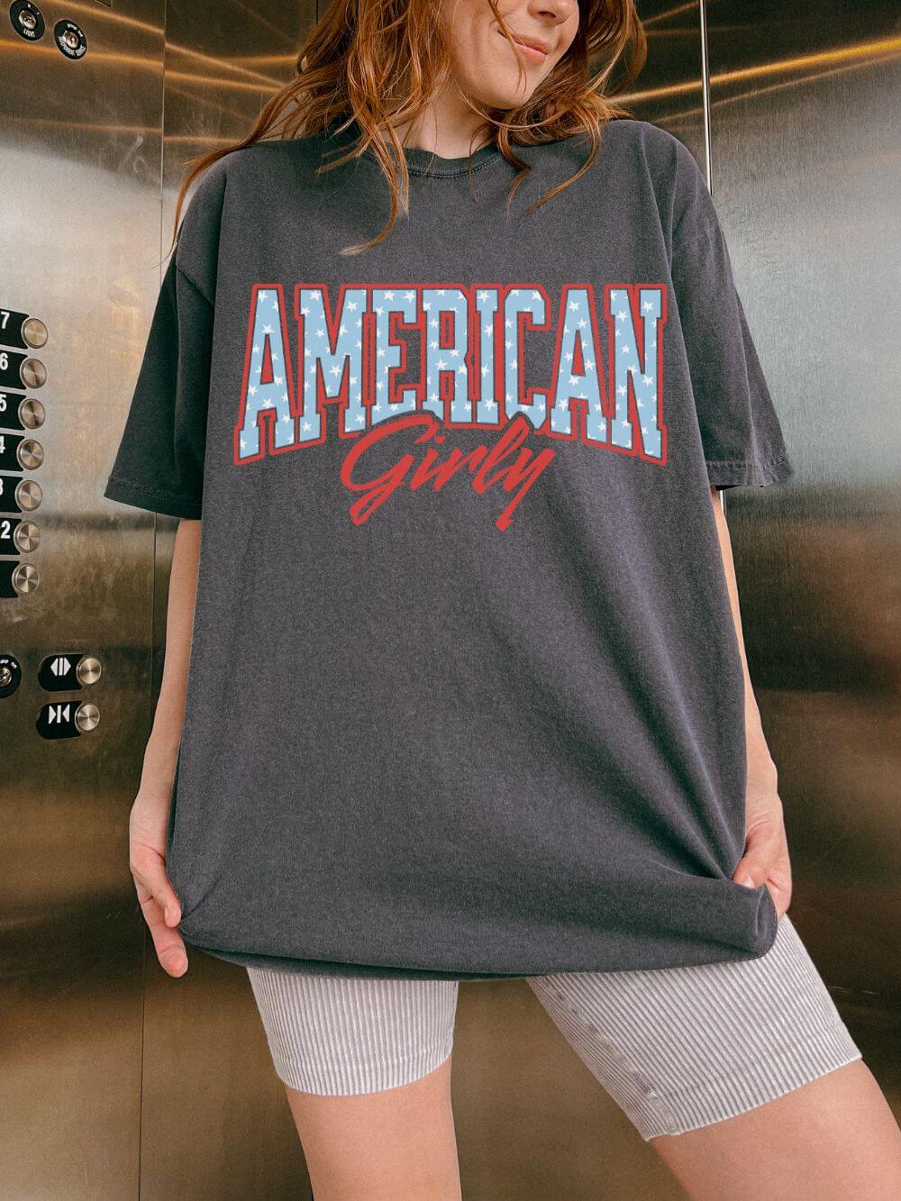 American Girly Varsity Letters T‑Shirt 4th of July Patriotic Tee