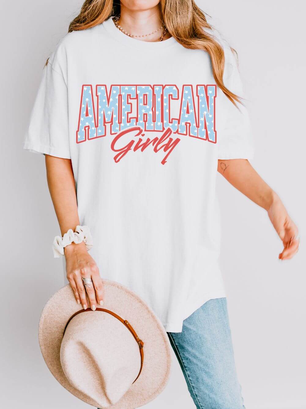 American Girly Varsity Letters T‑Shirt 4th of July Patriotic Tee