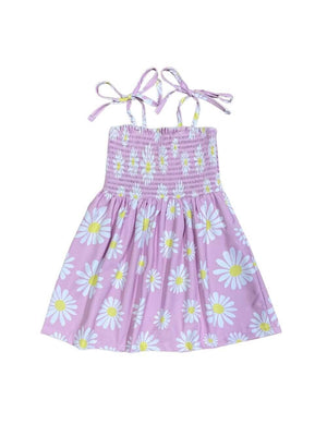 Among the Daisies Lavender Tie Sleeve Smocked Girls Dress - Sydney So Sweet