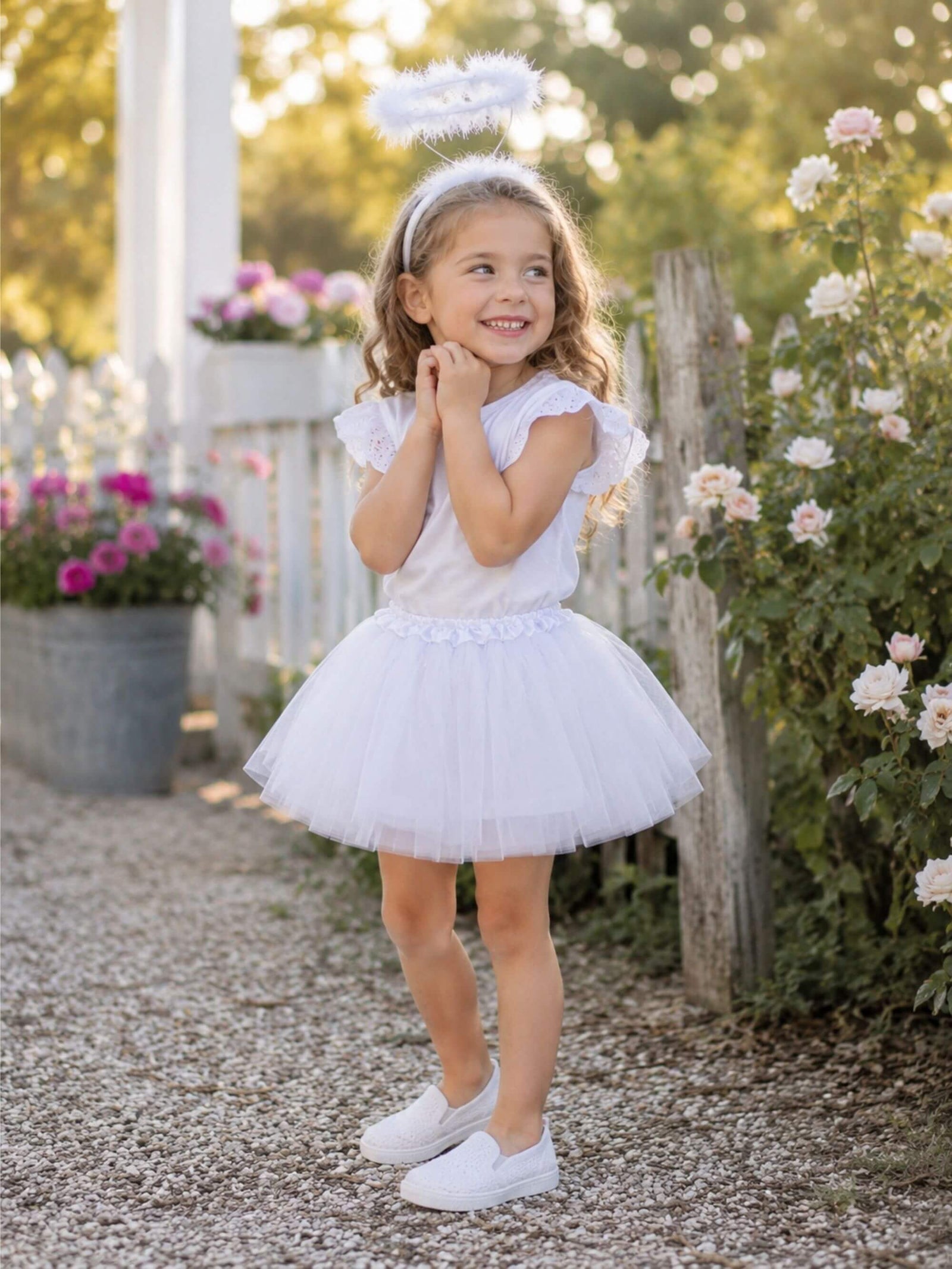 Girls White Angel Costume - Complete Kids Costume Set with Tutu & Halo Headband