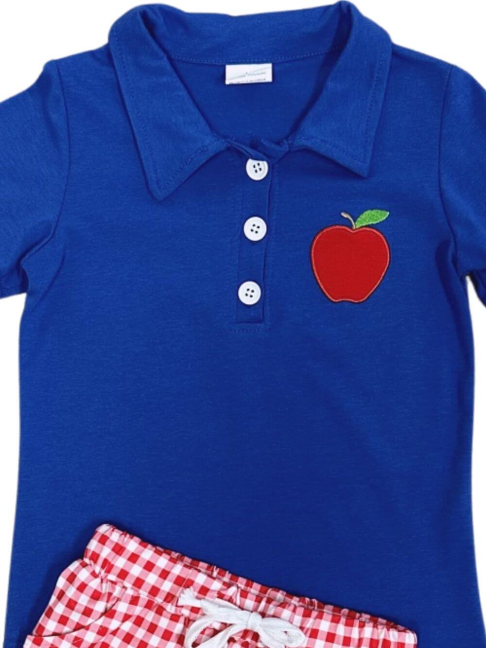 Apple Polo Shirt & Red Gingham Shorts Boys Back to School Outfit - Sydney So Sweet