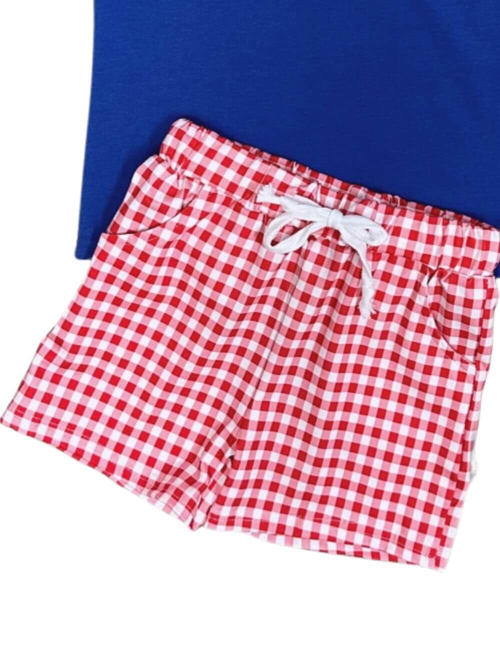 Apple Polo Shirt & Red Gingham Shorts Boys Back to School Outfit - Sydney So Sweet