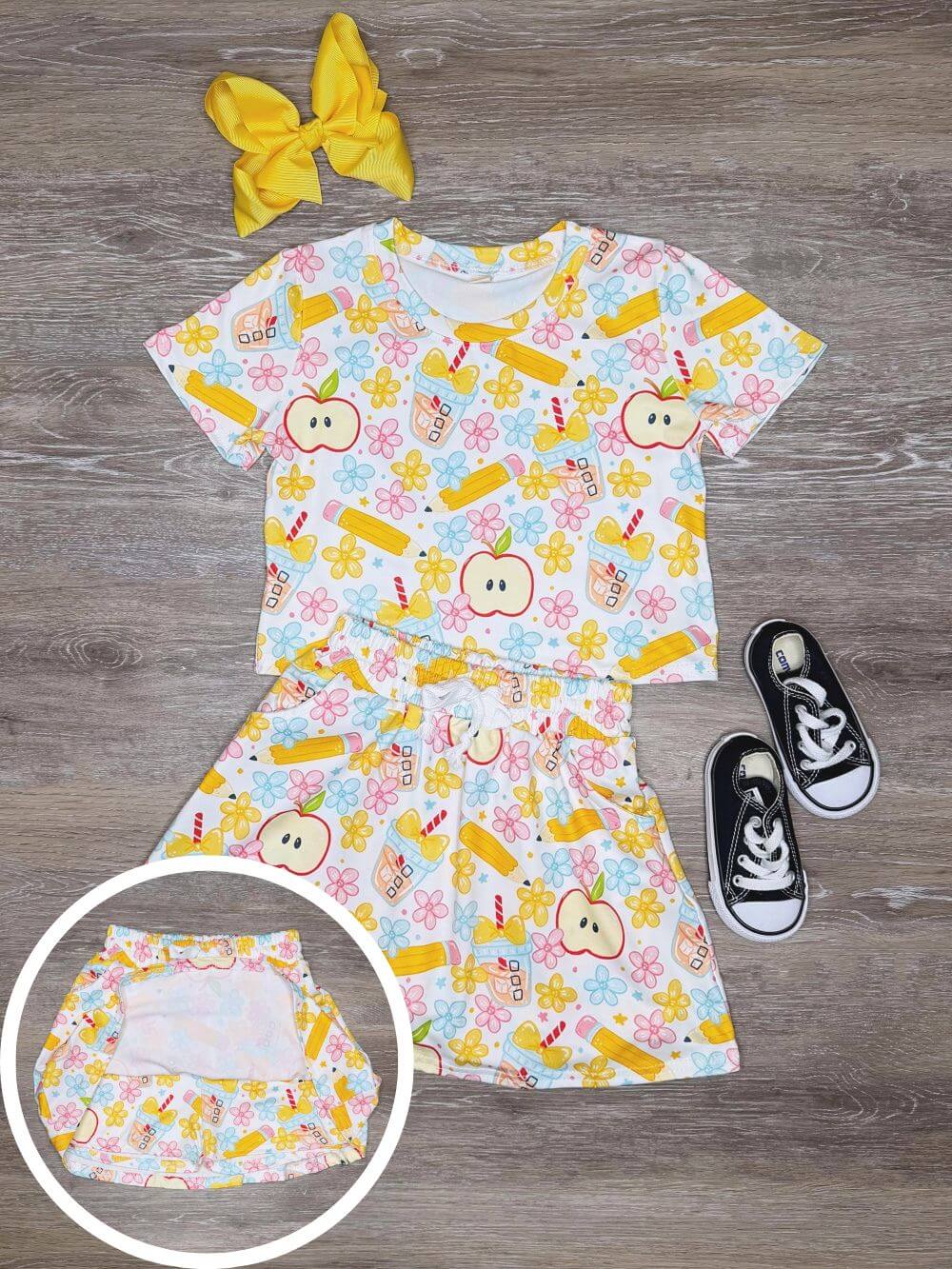 Apple & Pencil Girls Back to School Matching Skort Set
