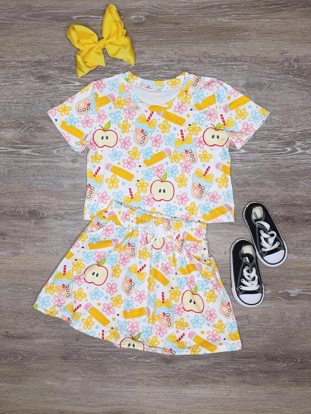 Apple & Pencil Girls Back to School Matching Skort Set