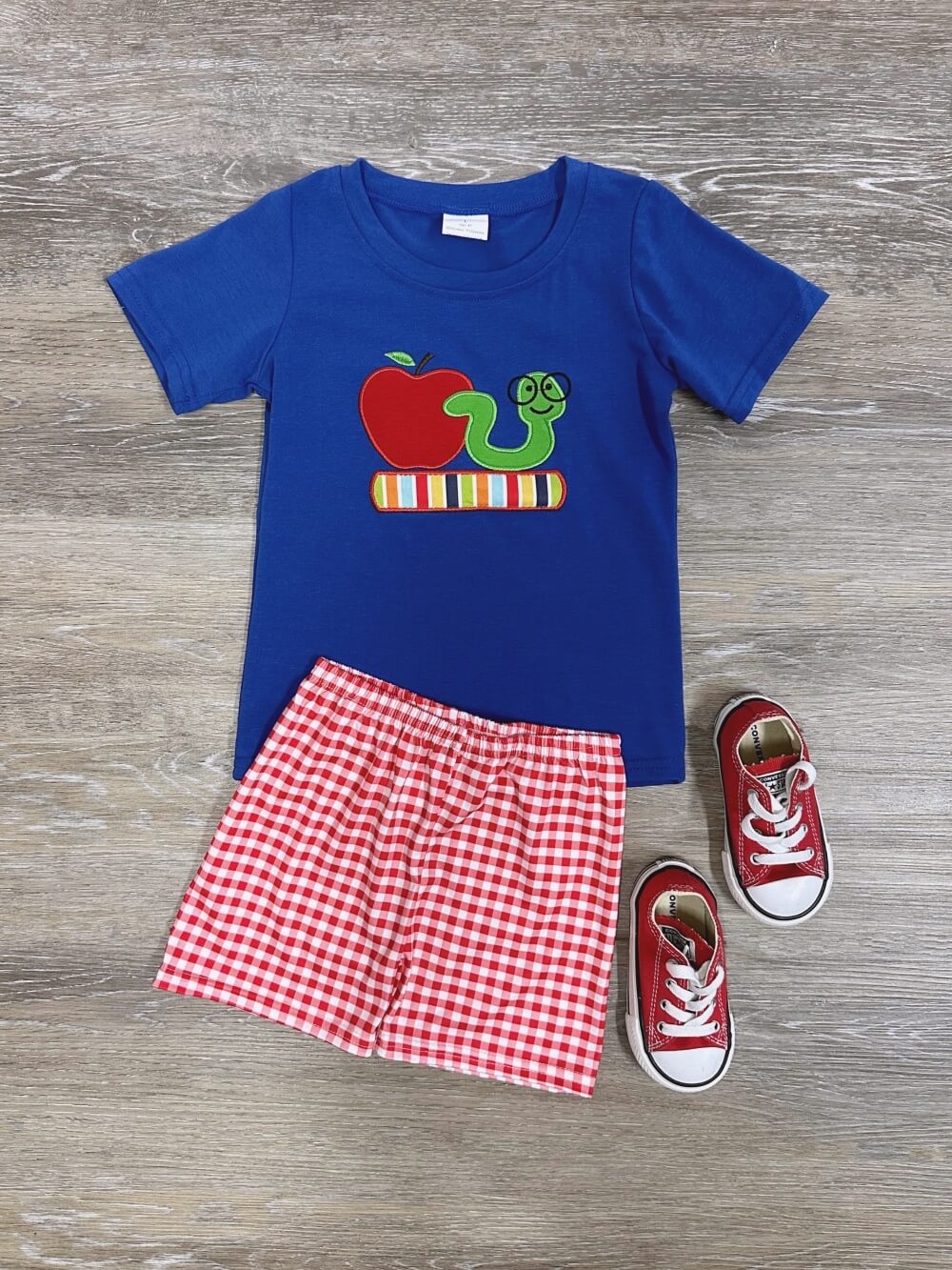 Apple and Worm Boys Back to School Gingham Shorts Outfit - Sydney So Sweet