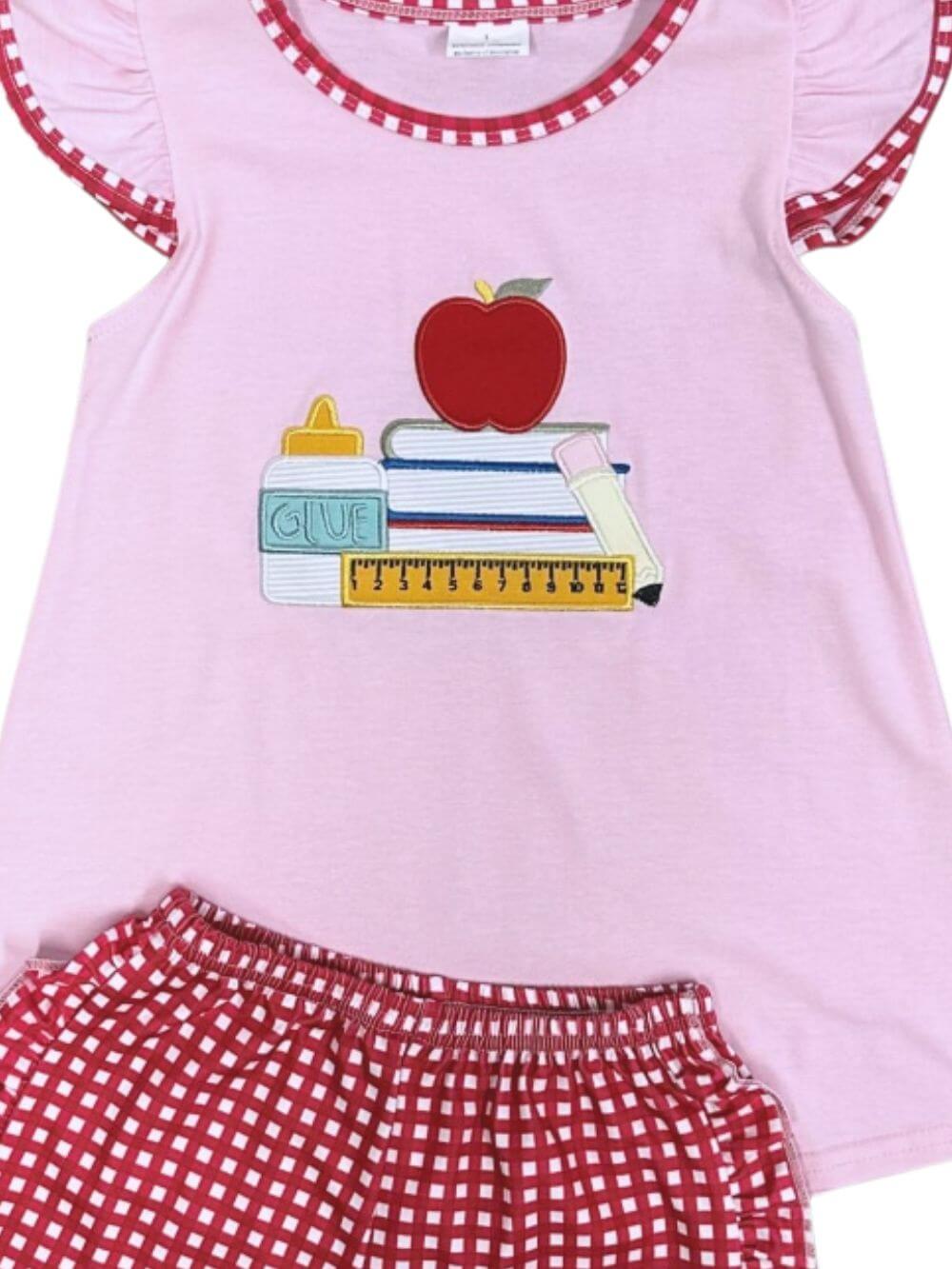 Apple and Books Girls School Outfit with Ruffle Shorts - Sydney So Sweet
