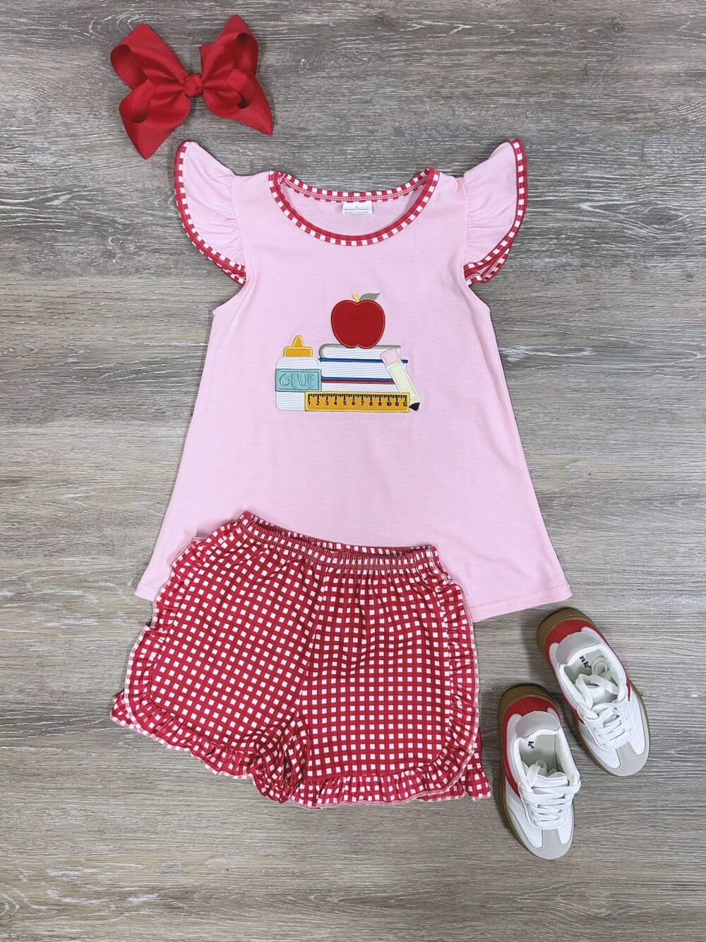 Apple and Books Girls School Outfit with Ruffle Shorts - Sydney So Sweet