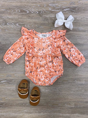 Apricot Petite Floral Girls Ruffle Baby Romper - Sydney So Sweet