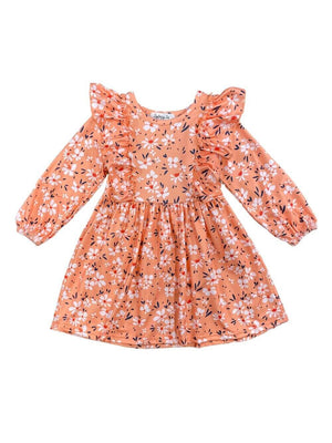 Apricot Petite Floral Girls Ruffle Dress - Sydney So Sweet