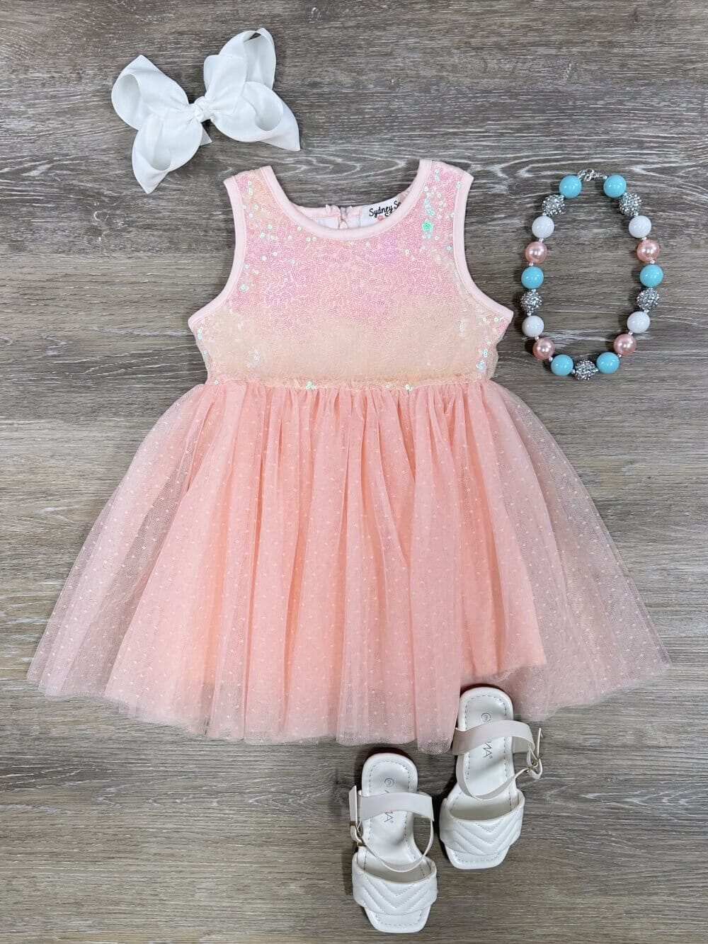 Apricot Sequin Top Girls Tulle Chiffon Tutu Dress - Sydney So Sweet