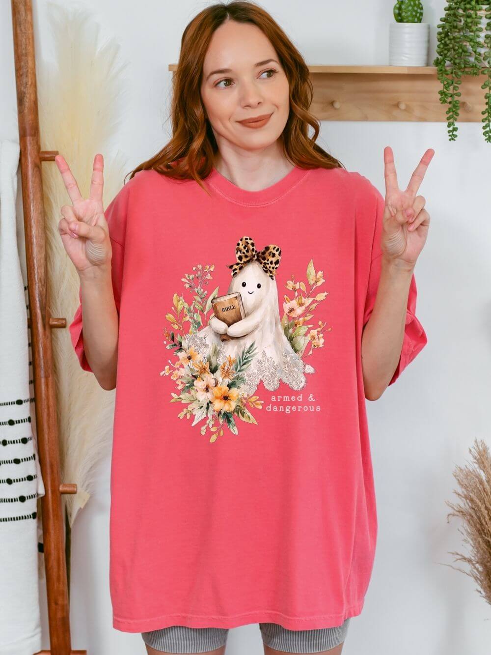 Bible Ghost Floral Tee Armed & Dangerous Cute Halloween Graphic T-Shirt