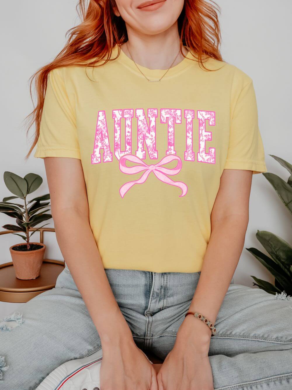 Auntie Coquette Pink Toile Bow T-Shirt Cute Aunt Graphic Tee