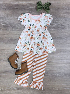 Autumn Beauty Girls Short Sleeve Fall Floral Outfit - Sydney So Sweet