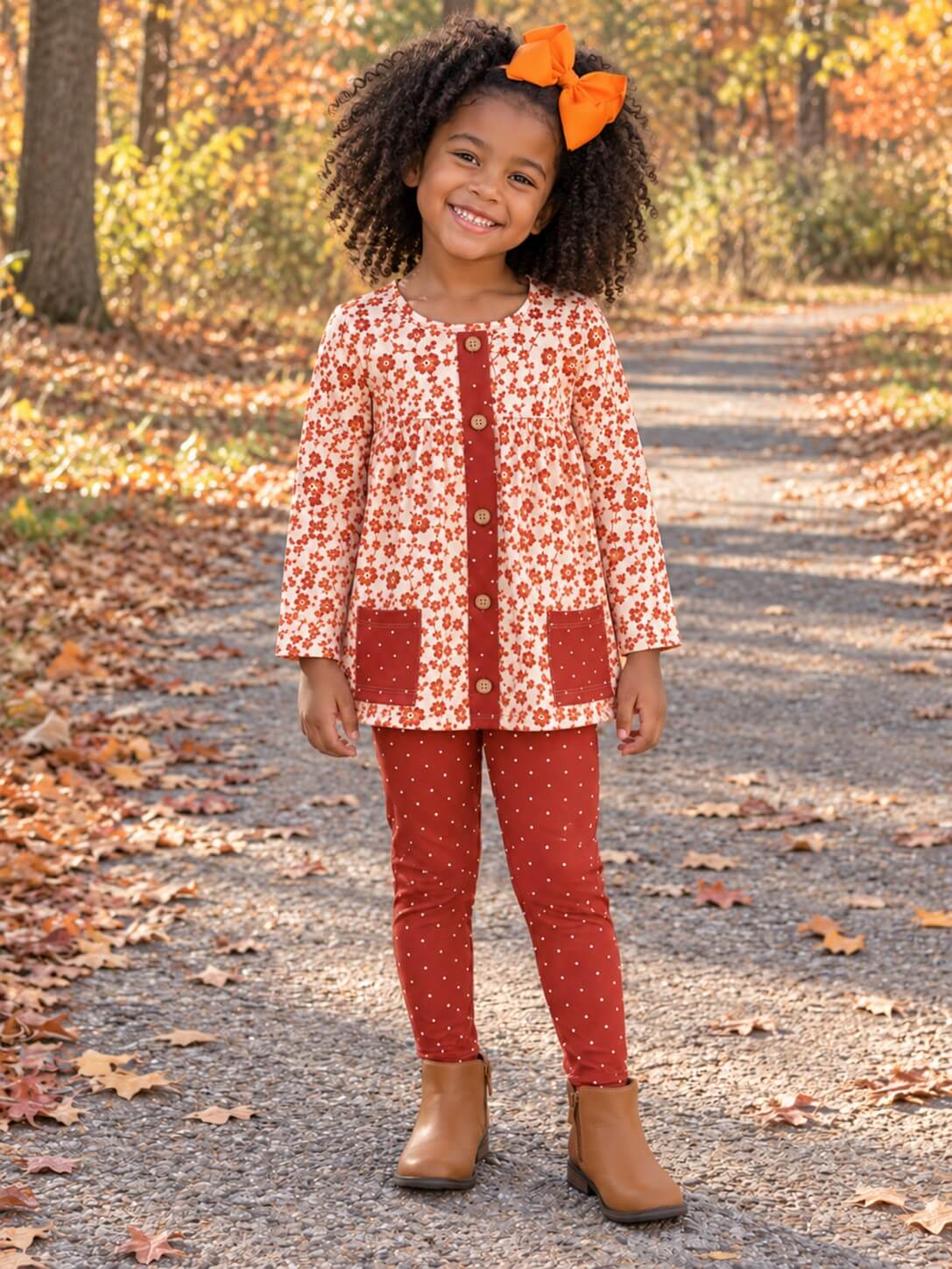 Autumn Blooms Rust Floral Girls Leggings Outfit