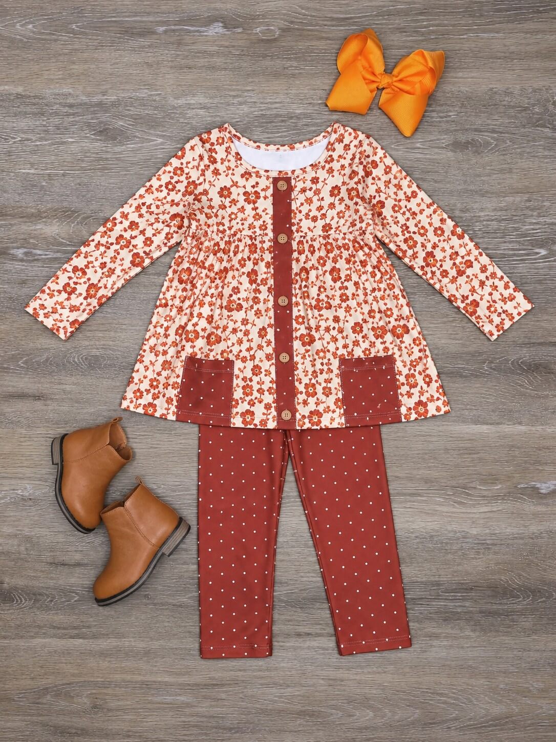 Autumn Blooms Rust Floral Girls Leggings Outfit