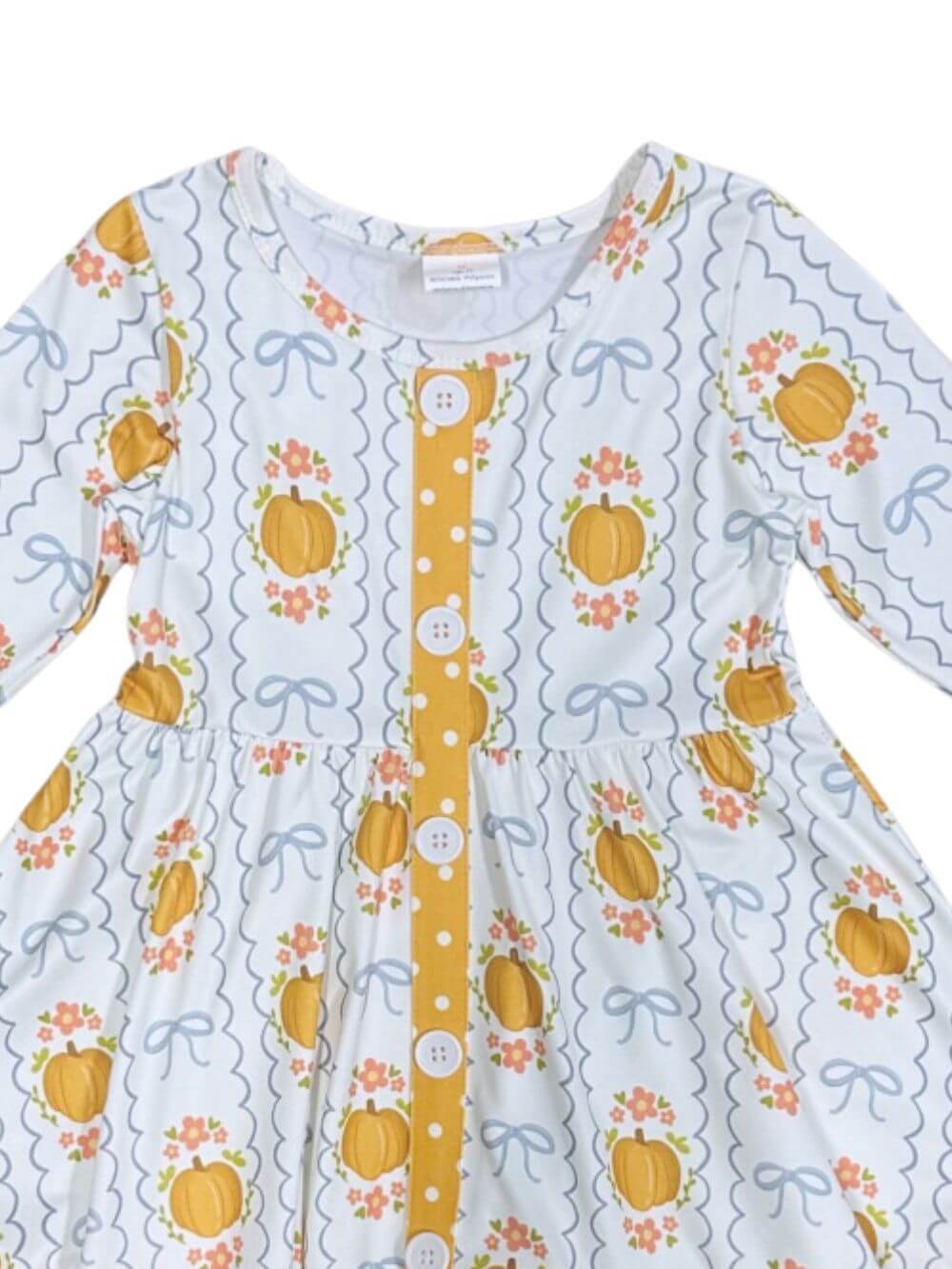 Autumn Bows & Buttons Girls Pumpkin Dress - Sydney So Sweet