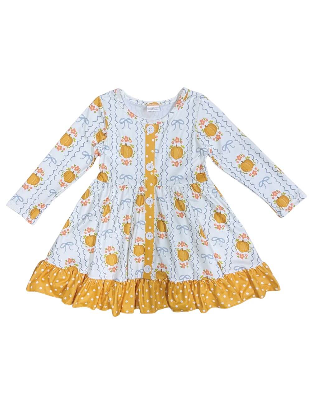 Autumn Bows & Buttons Girls Pumpkin Dress - Sydney So Sweet