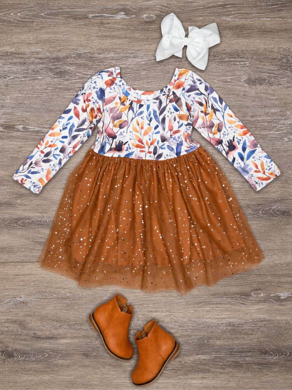 Autumn Breeze Leaf Print Girls Tutu Dress