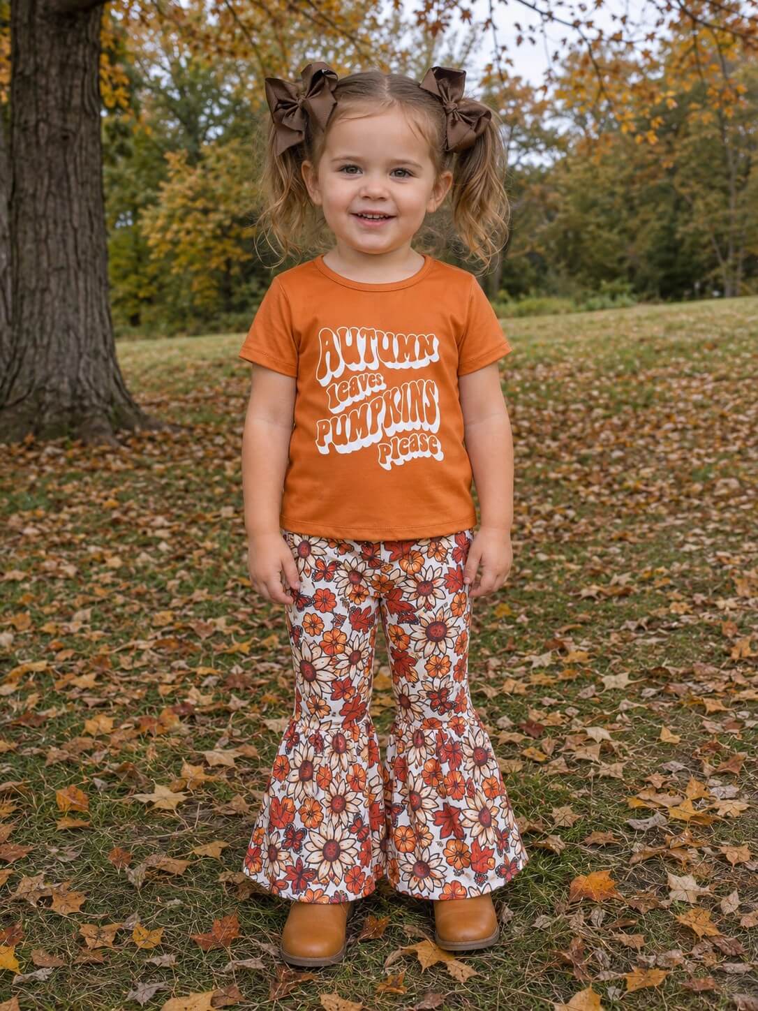Autumn Leaves & Pumpkins Girls Bell Bottoms Outfit