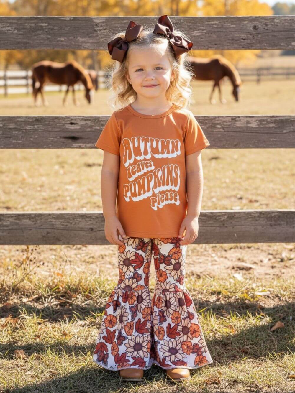 Autumn Leaves & Pumpkins Girls Bell Bottoms Outfit