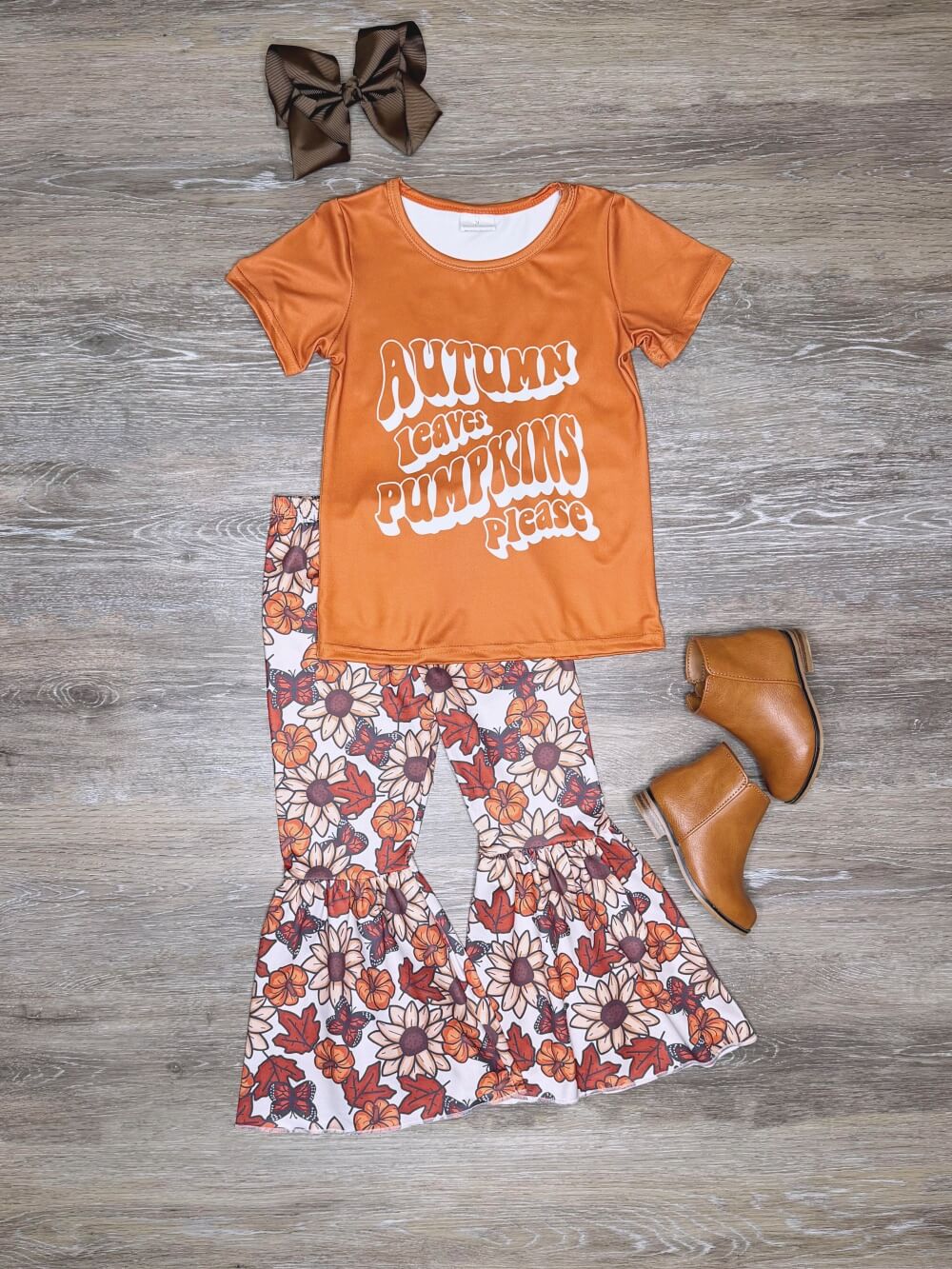 Autumn Leaves & Pumpkins Girls Bell Bottoms Outfit