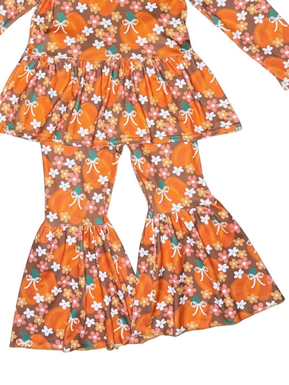 Autumn Pumpkin Floral Girls Bell Bottoms Outfit