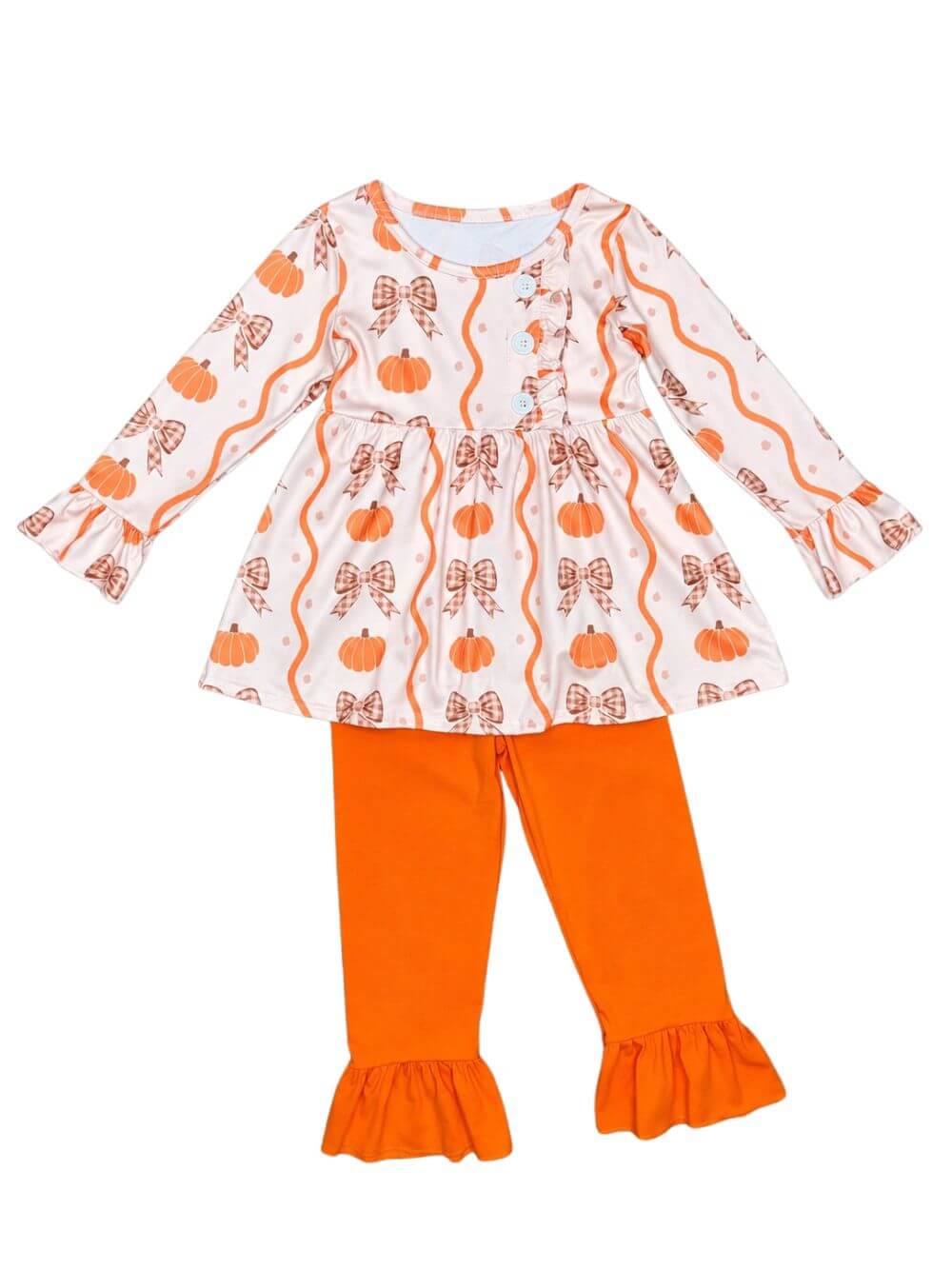 Autumn Pumpkins & Bows Girls Ruffle Pants Outfit
