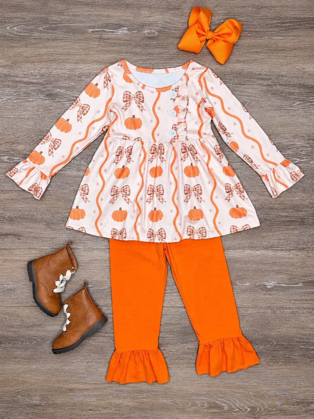 Autumn Pumpkins & Bows Girls Ruffle Pants Outfit