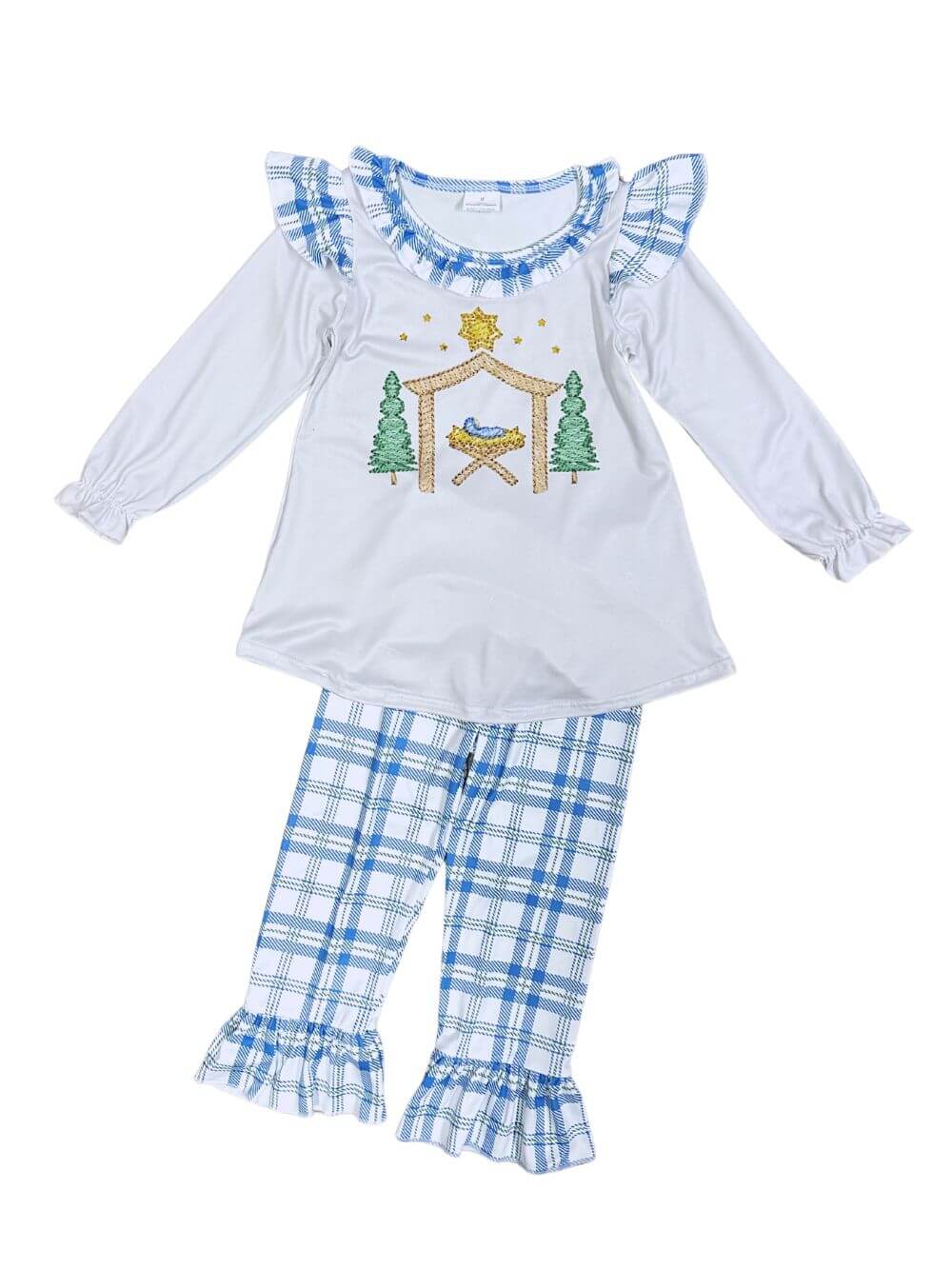 Away in a Manger Blue Plaid Girls Christmas Outfit - Sydney So Sweet