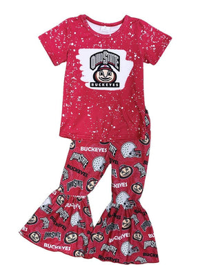 Always a Buckeye Acid Wash Girls Bell Bottom Outfit - Sydney So Sweet