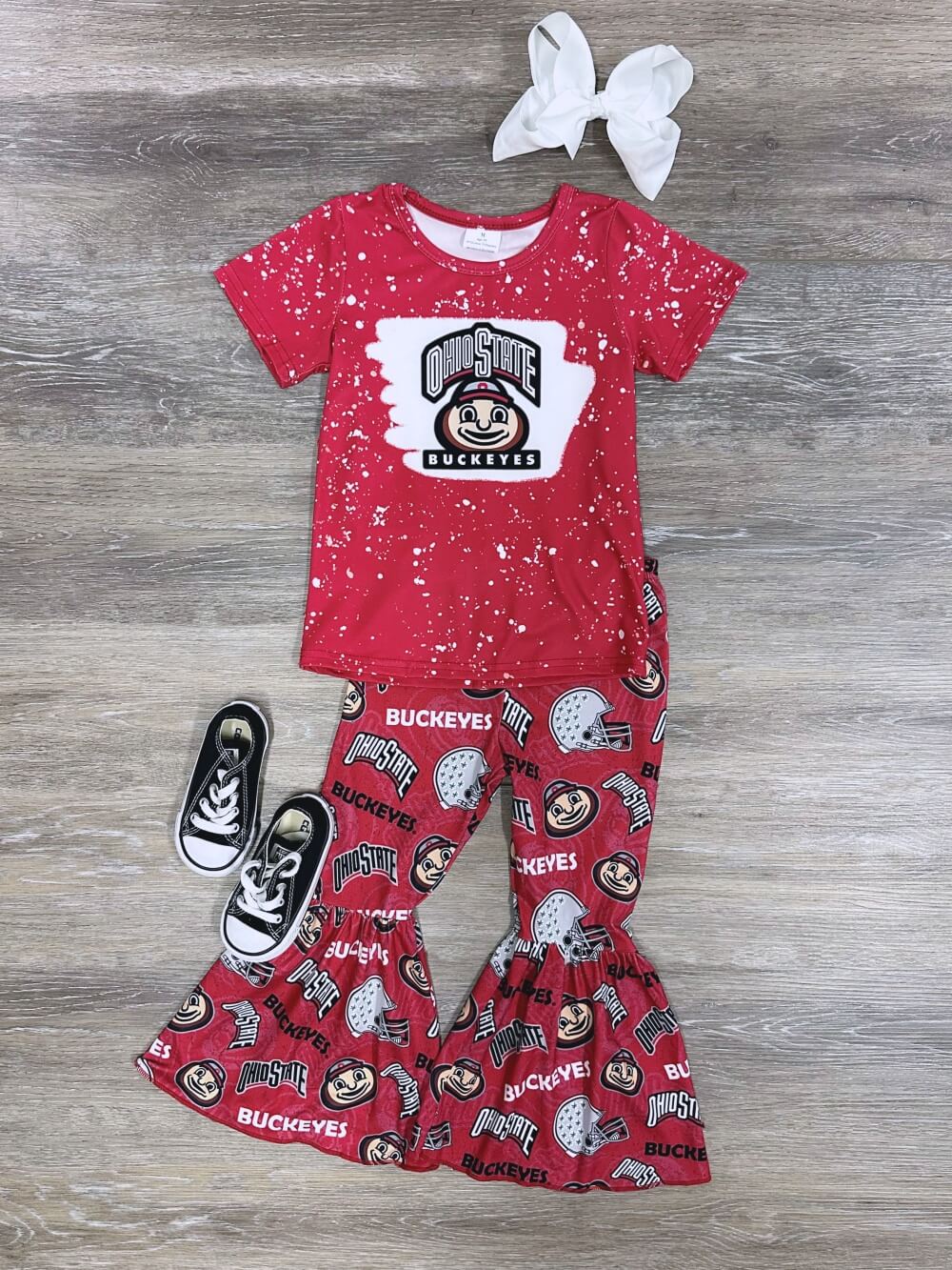 Always a Buckeye Acid Wash Girls Bell Bottom Outfit - Sydney So Sweet