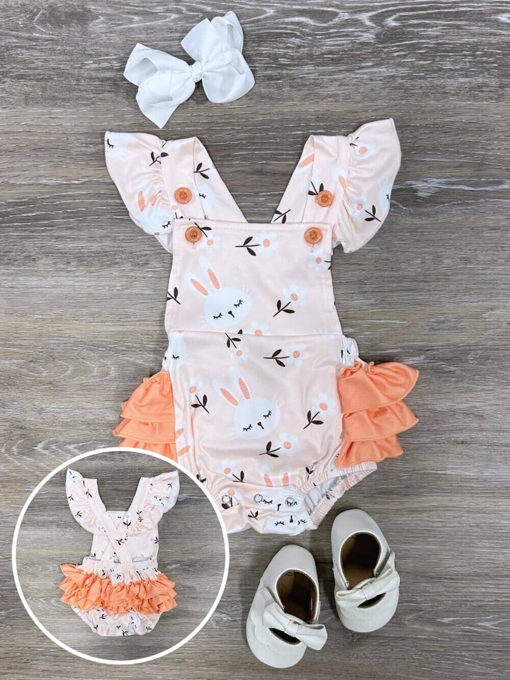 Baby Bunny Ruffle Easter Bubble Romper - Sydney So Sweet