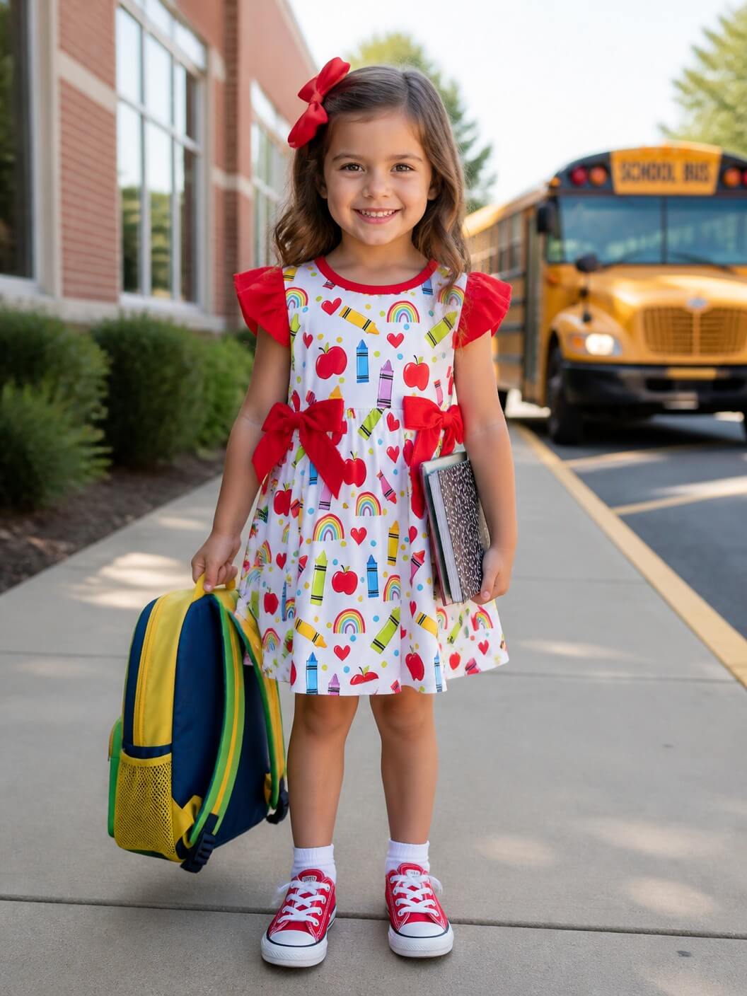 Back to School Fun Girls Red Coquette Bow Dress