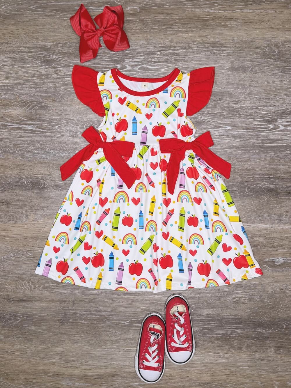 Back to School Fun Girls Red Coquette Bow Dress