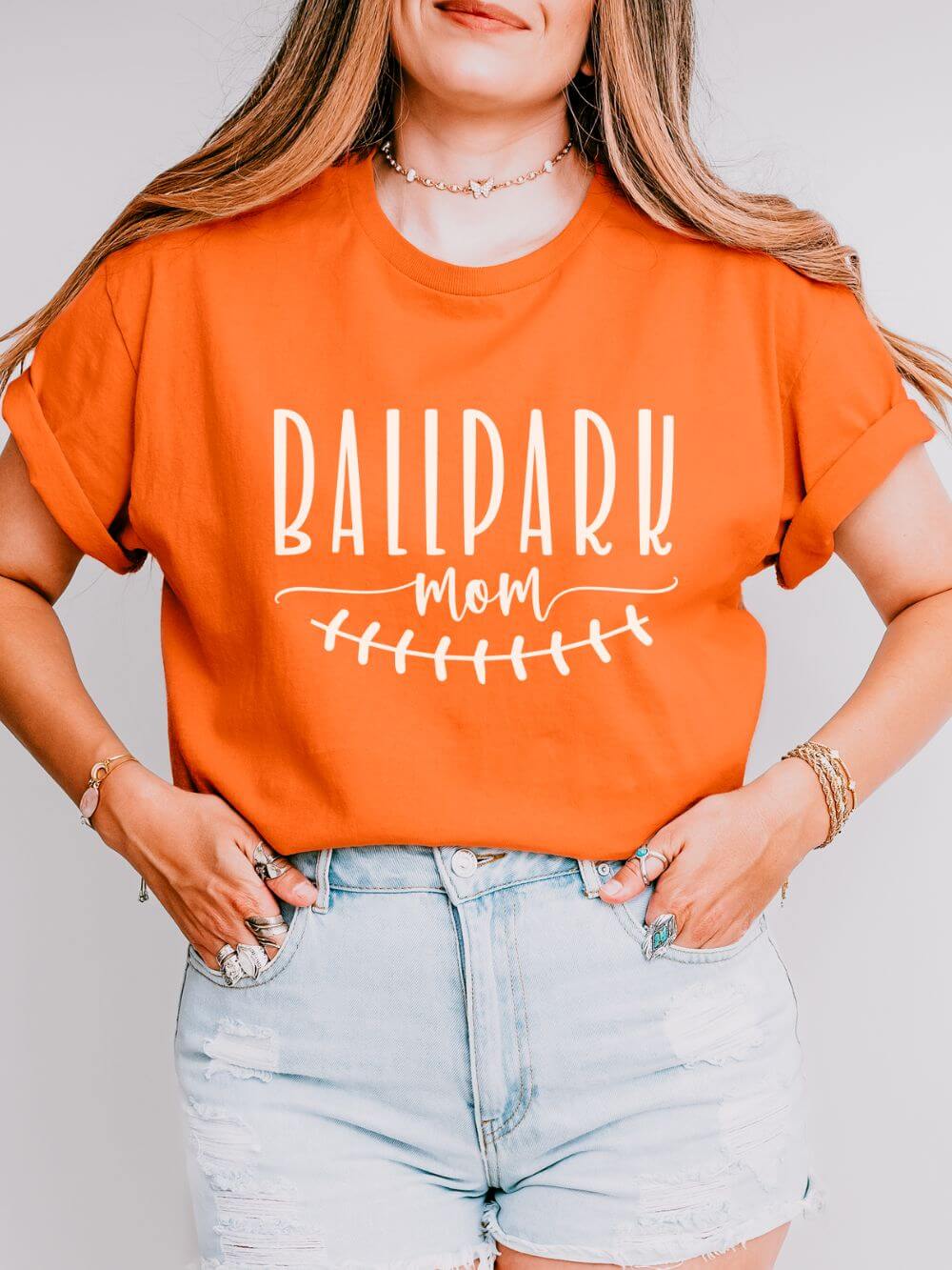 Ballpark Mom Baseball or Softball Graphic T-Shirt Cute Sports Mom Tee (12 Team Colors)