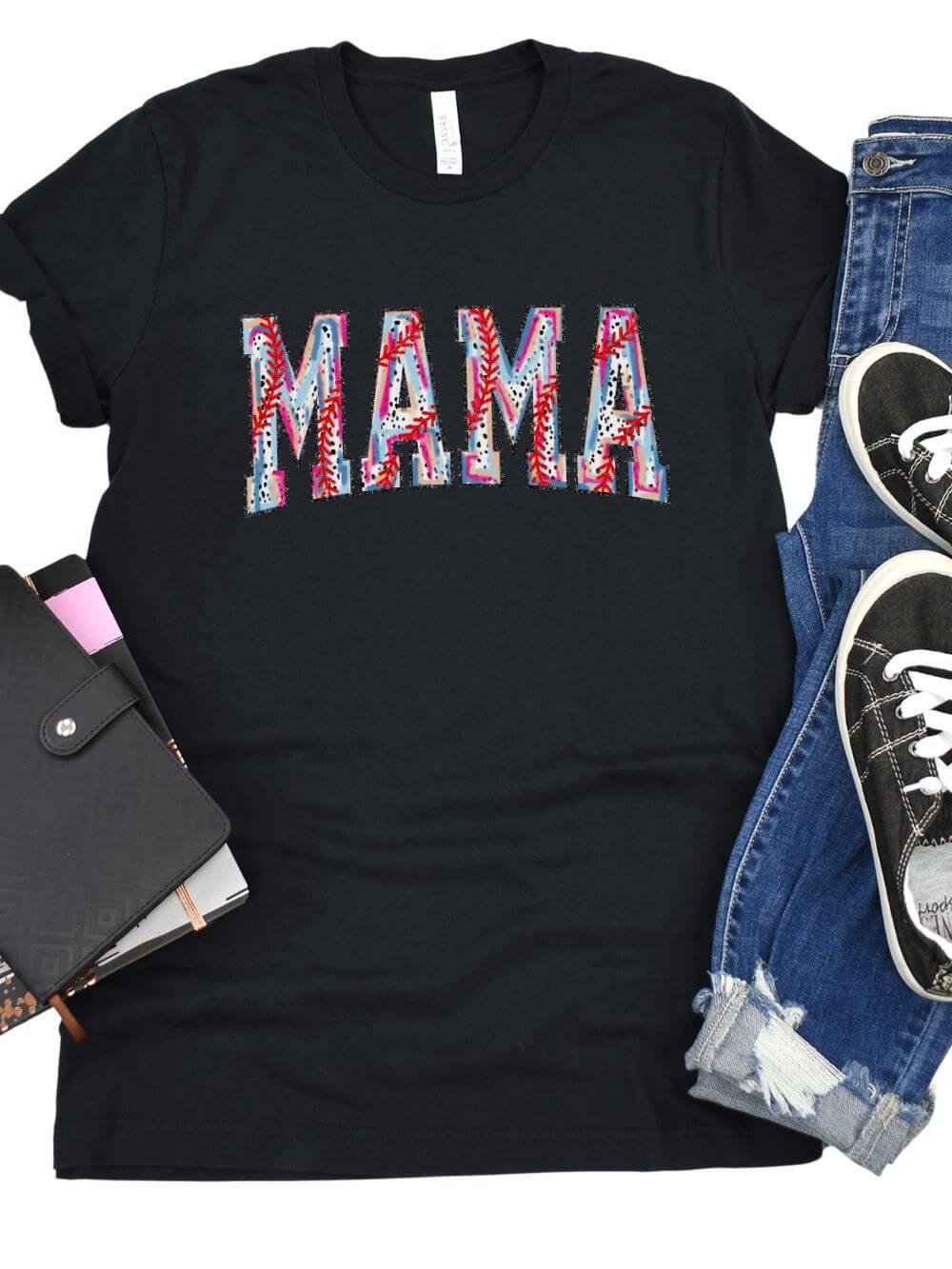 Baseball Mama Stitch Design Mom Graphic T-Shirt - Sydney So Sweet