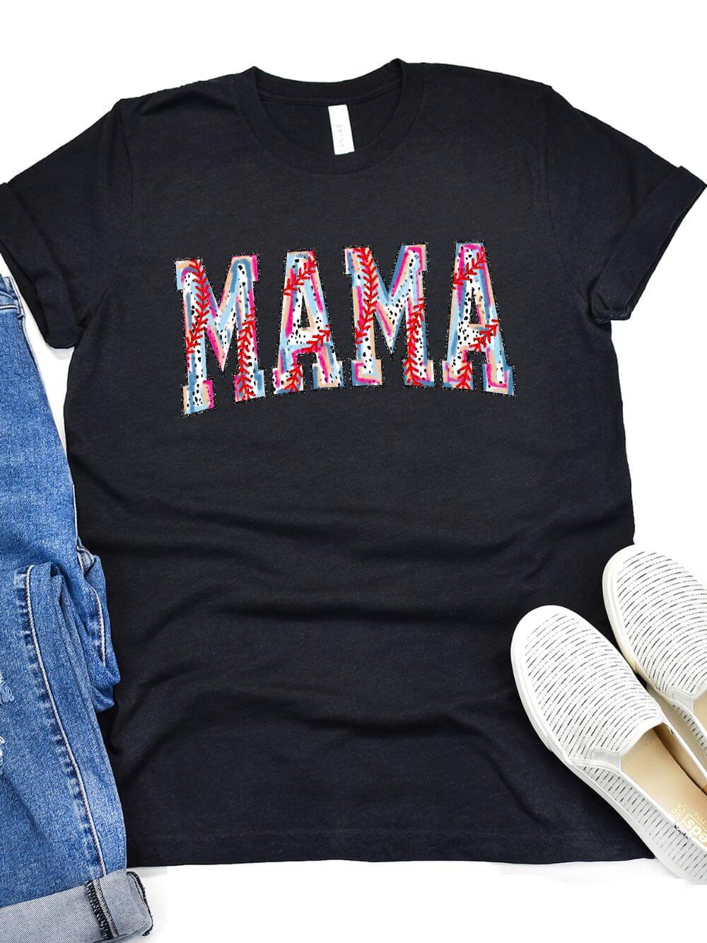 Baseball Mama Stitch Design Mom Graphic T-Shirt - Sydney So Sweet