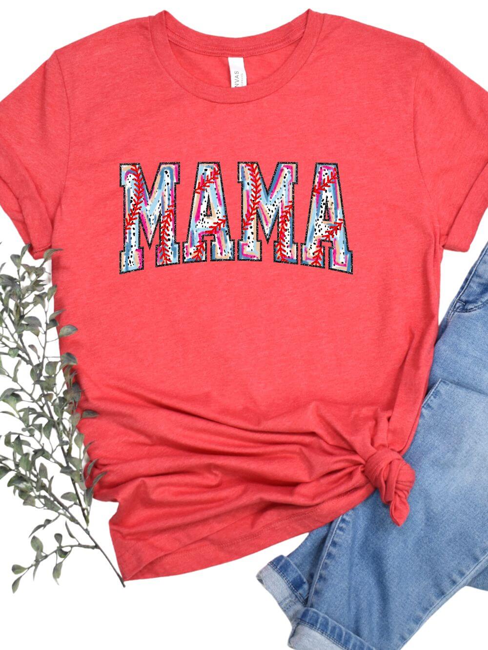 Baseball Mama Stitch Design Mom Graphic T-Shirt - Sydney So Sweet