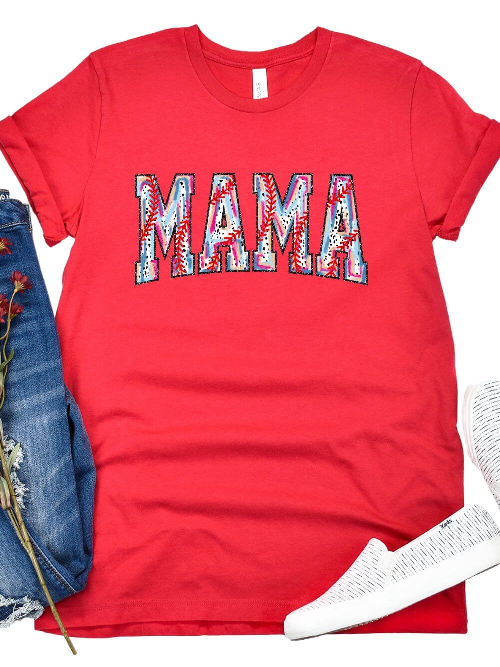 Baseball Mama Stitch Design Mom Graphic T-Shirt - Sydney So Sweet