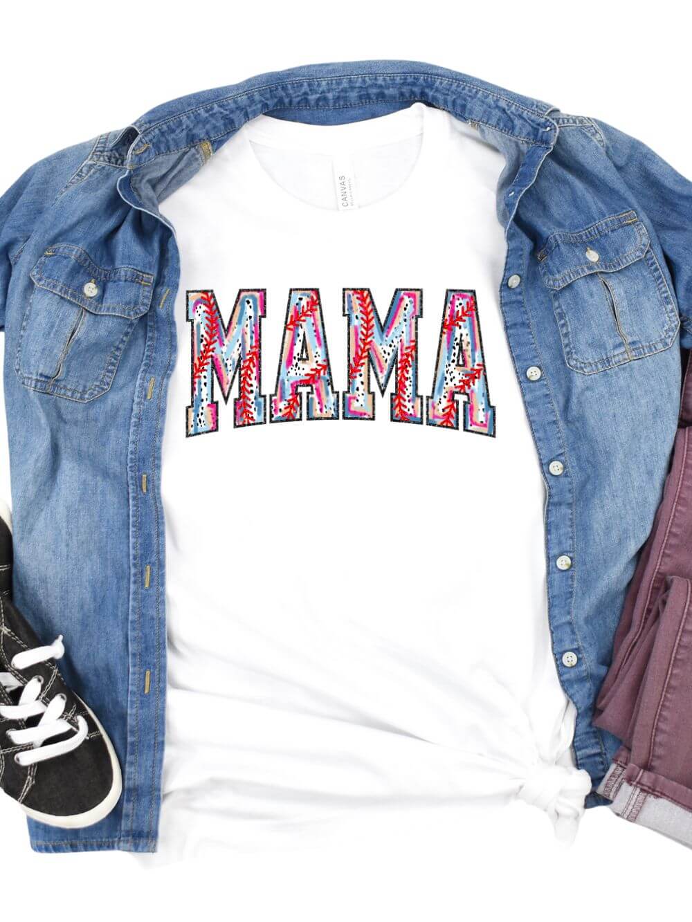 Baseball Mama Stitch Design Mom Graphic T-Shirt - Sydney So Sweet