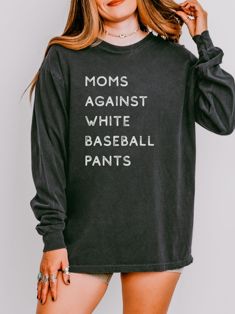 Moms Against White Baseball Pants Comfort Colors Long Sleeve T-Shirt - Sydney So Sweet
